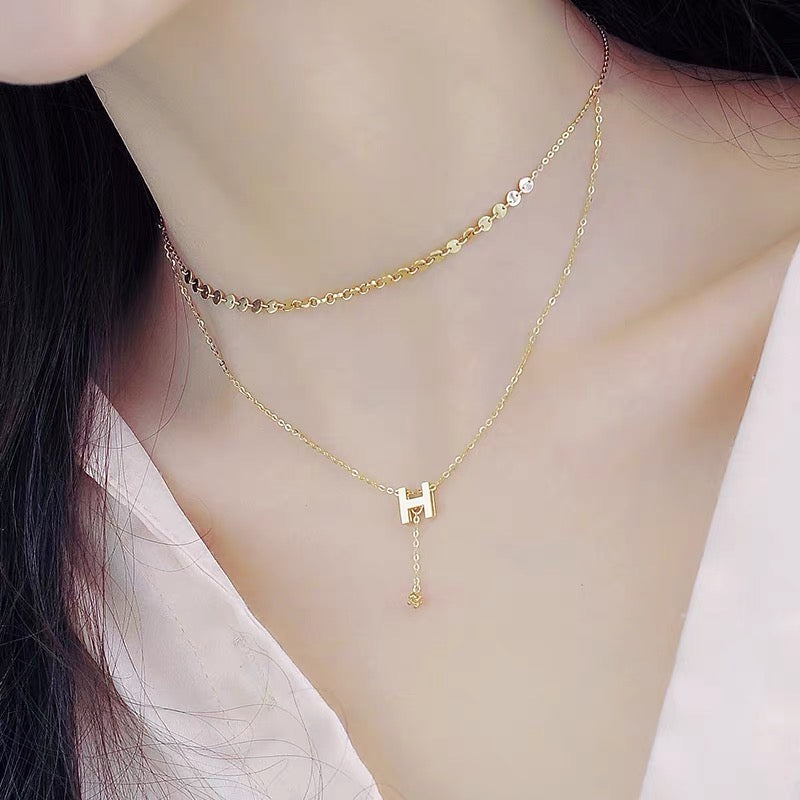 14K Solid Gold H Pendant , Solid gold pendant necklace