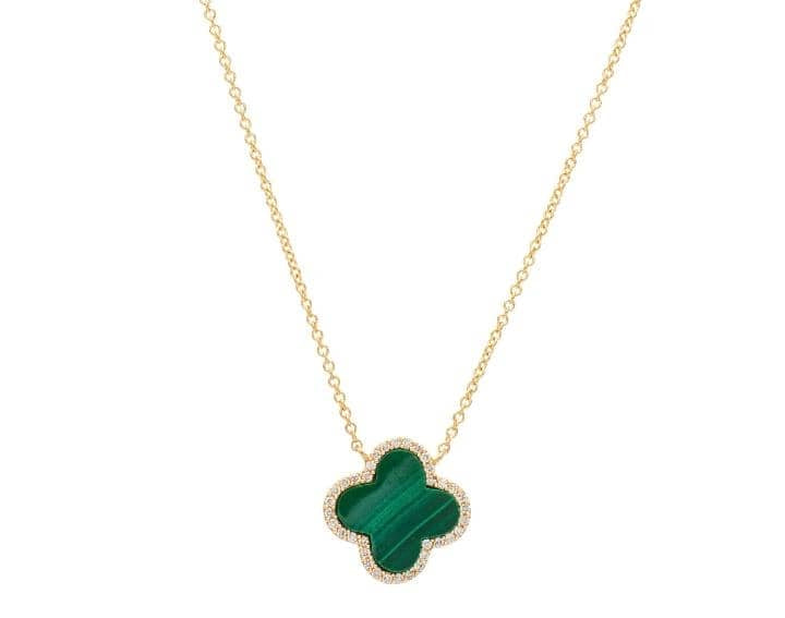 18K solid gold diamond clover pendant necklace, and bracelet