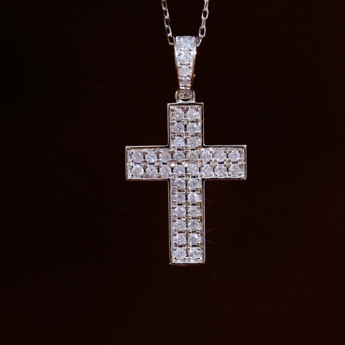 Vintage 18K Solid Gold Full Diamond Cross Pendant Necklace