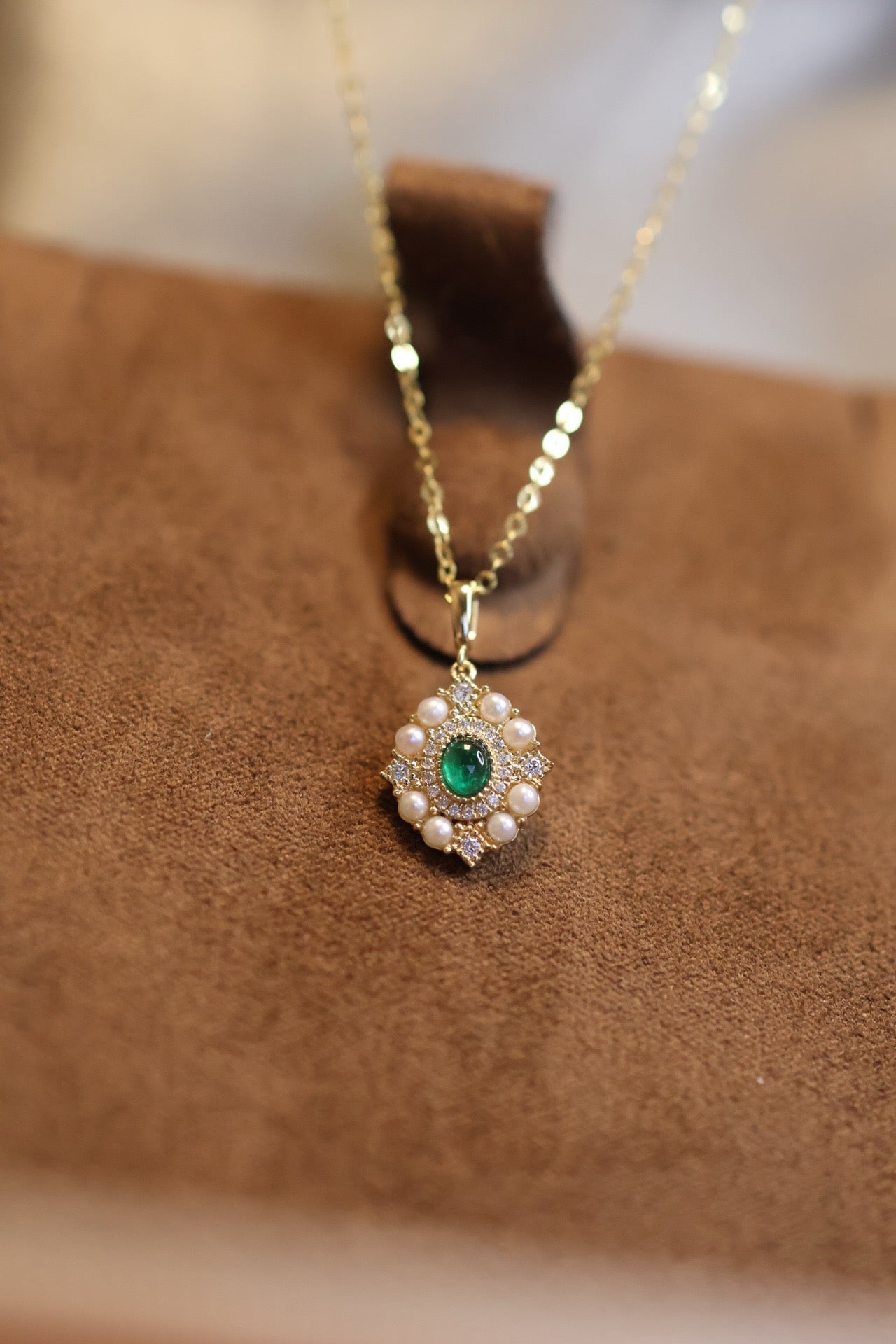 18K solid gold Emerald Pendant , Emerald Pendant necklace