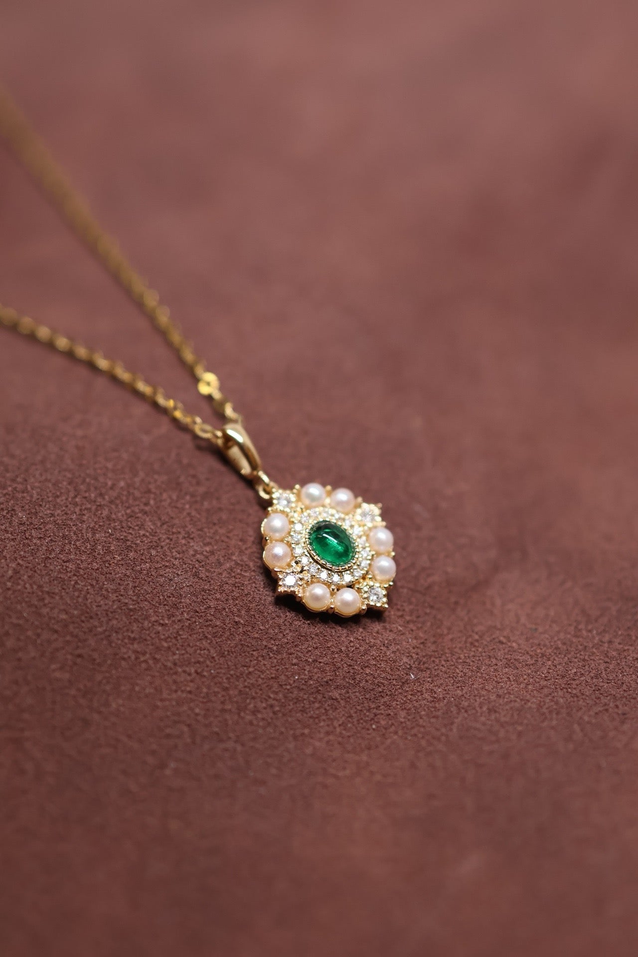 18K solid gold Emerald Pendant , Emerald Pendant necklace