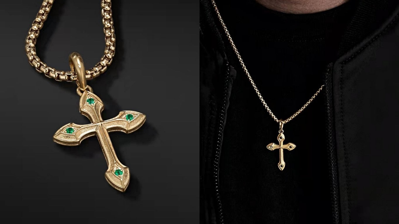 Art Deco 18K Solid Gold Emerald , Diamond Cross Pendant/18K solid gold Cross Pendant/Wedding,Anniversary necklace/gift for her