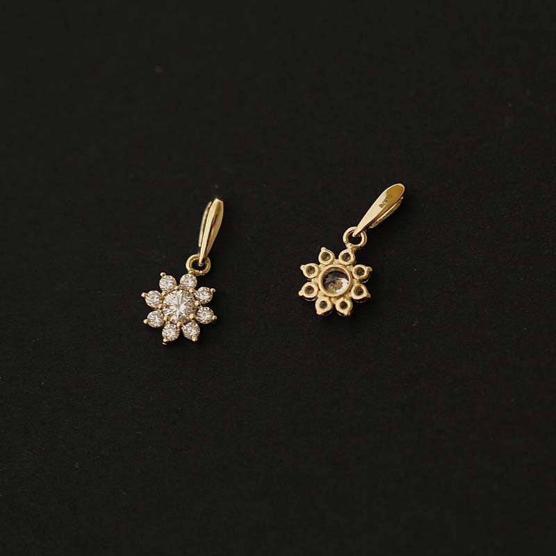 Dainty 9K Solid Gold CZ Diamond Flower Pendant, Solid Gold Diamond pendant