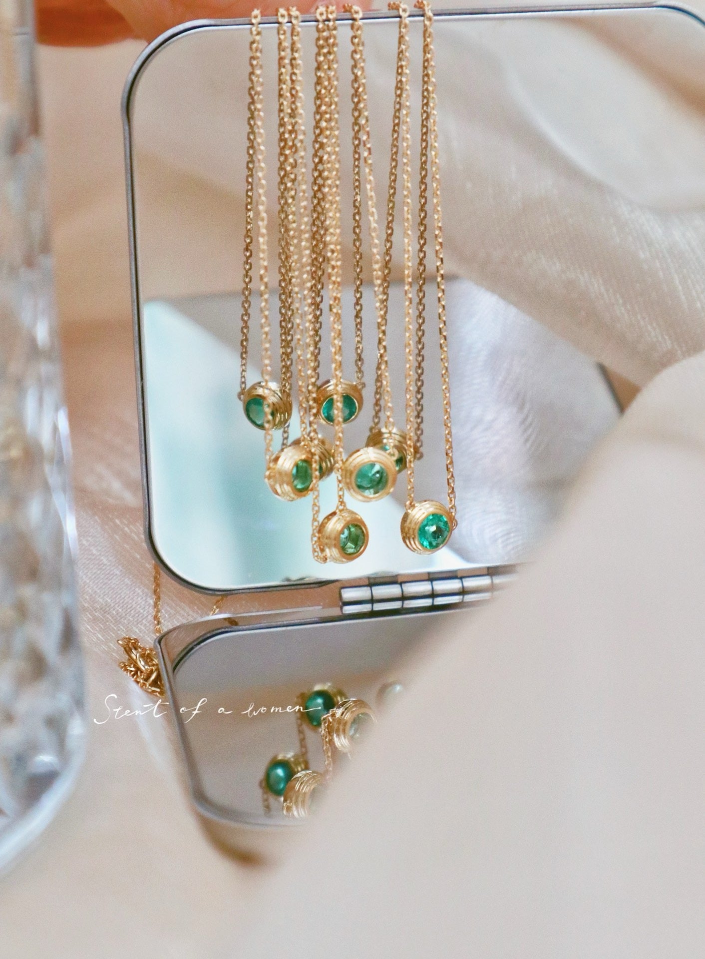 18K solid gold Emerald Necklace, Classic Emerald Charm necklace