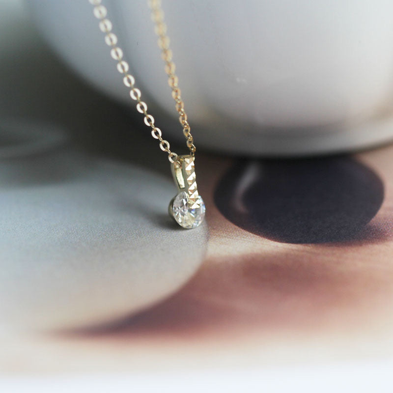 Mini Vintage 9K Solid Gold CZ Diamond Pendant, Solid Gold Diamond Pendant necklace