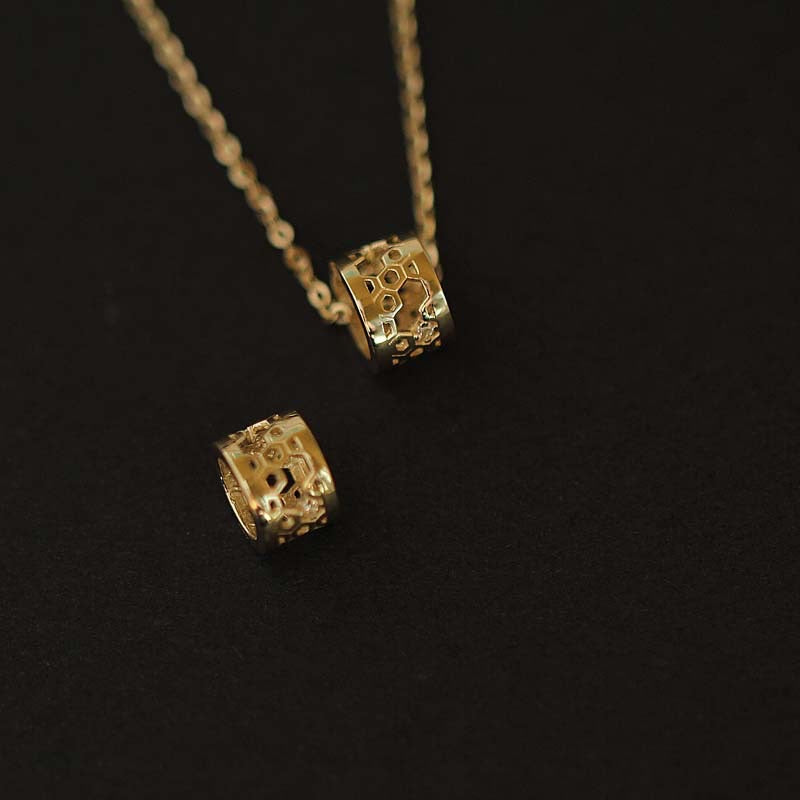 Mini 9K Solid Gold Honeycomb Pendant, Solid Gold Pendant