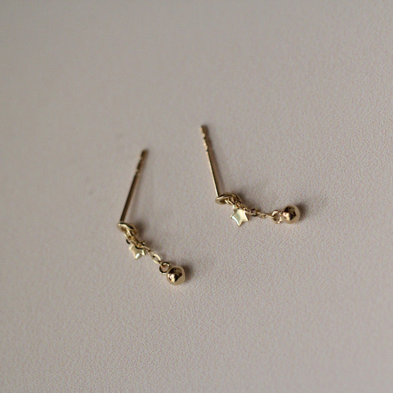 Dainty 9K Solid Gold Stars and Ball Stud Earrings, Solid Gold Stud Earrings