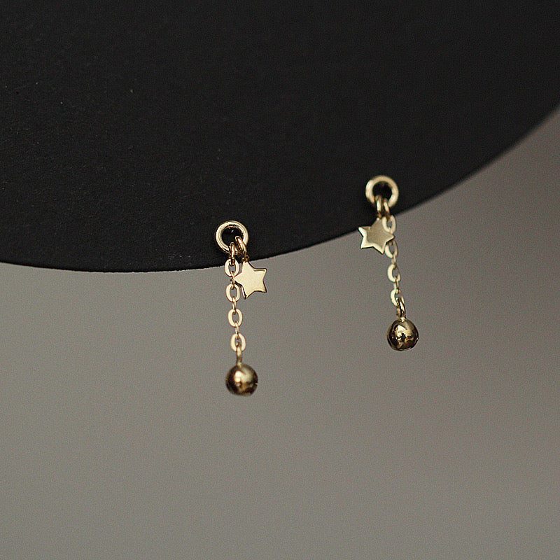 Dainty 9K Solid Gold Stars and Ball Stud Earrings, Solid Gold Stud Earrings