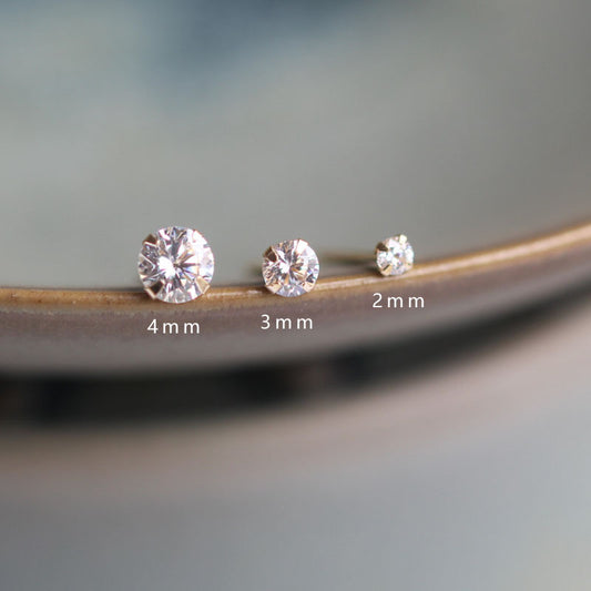 14K solid gold CZ Diamond stud earrings, 14K Solid Gold Diamond Earrings, solid gold stud earring