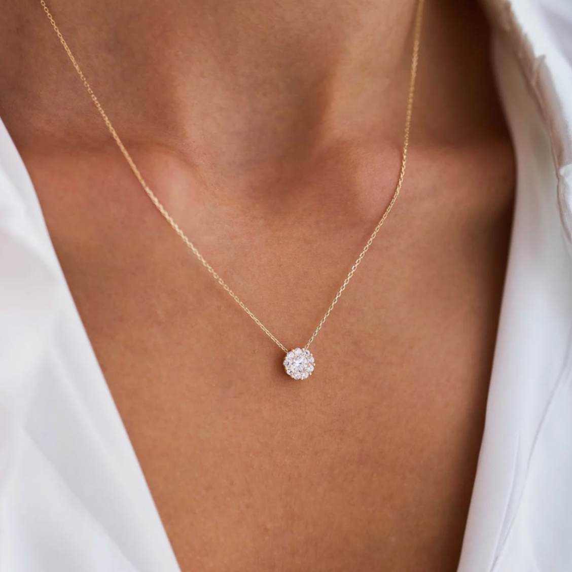 14K solid CZ diamond necklace