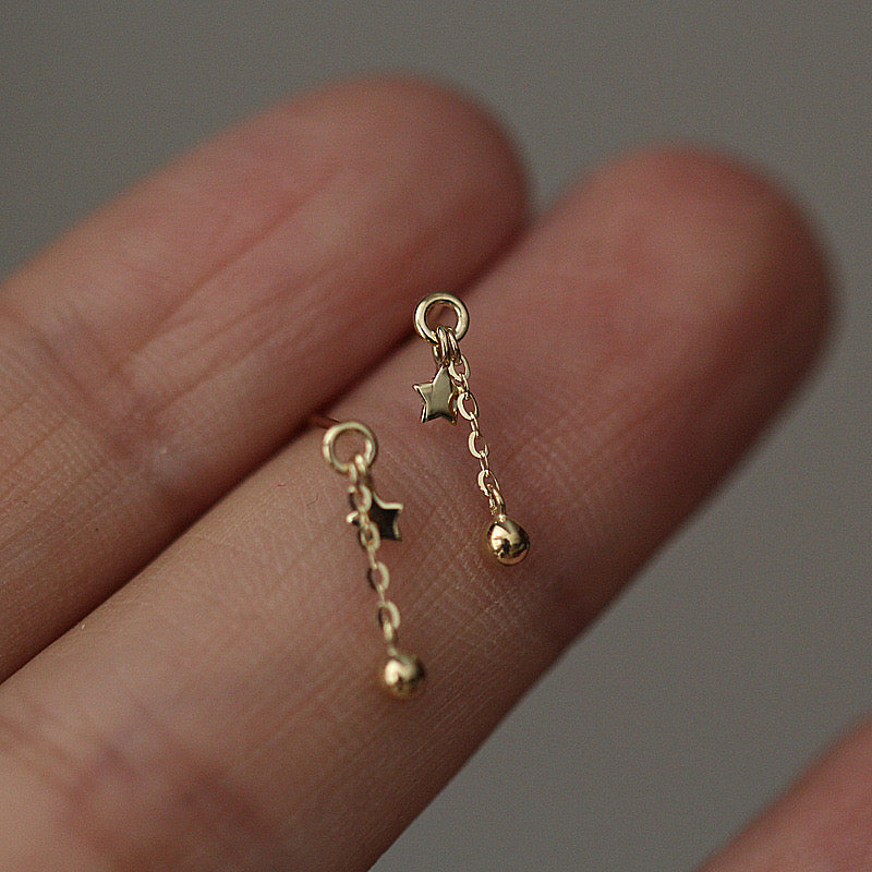 Dainty 9K Solid Gold Stars and Ball Stud Earrings, Solid Gold Stud Earrings