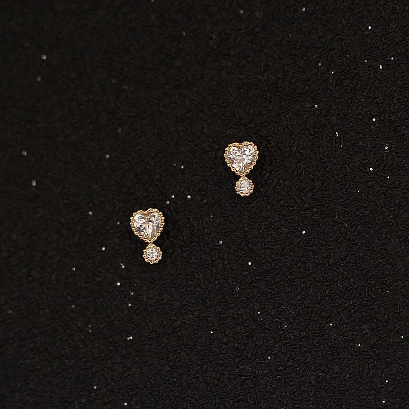 Dainty 9K Solid Gold CZ Diamond Heart Stud Earrings/ 9K Solid Gold Stud Earrings/ CZ Diamond Heart Studs