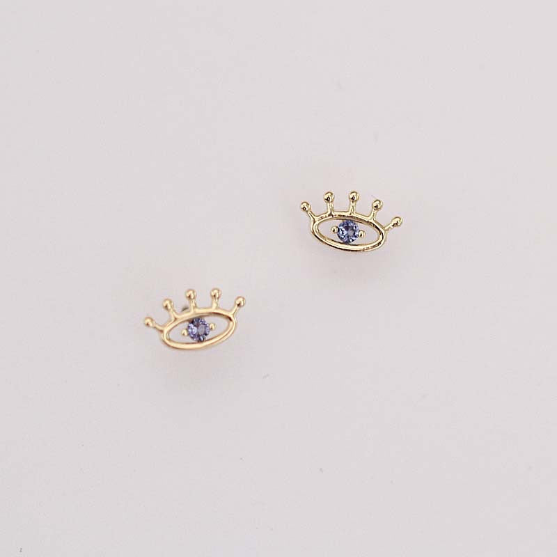 Mini 9K Solid Gold blue Eye Stud Earrings, Solid Gold Stud Earrings