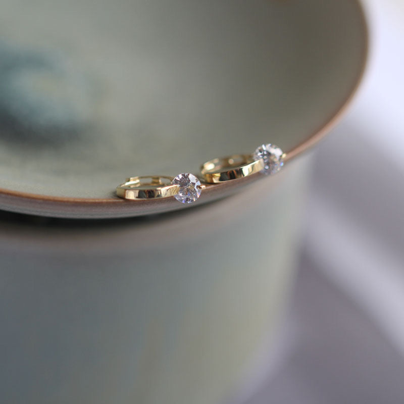 Dainty Mini 9K Solid Gold CZ Diamond Hoop Earrings, solid gold hoop earrings