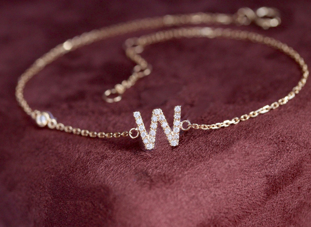 18K solid gold Diamond Letter Bracelet