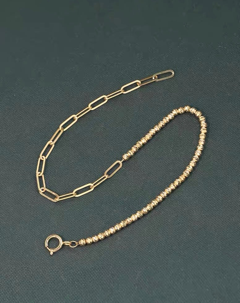 Art Deco Bead Chain Bracelet/18K Solid Gold adjustable bracelet/real gold bracelet/gold Bead and Chain Link Bracelet/gift for her