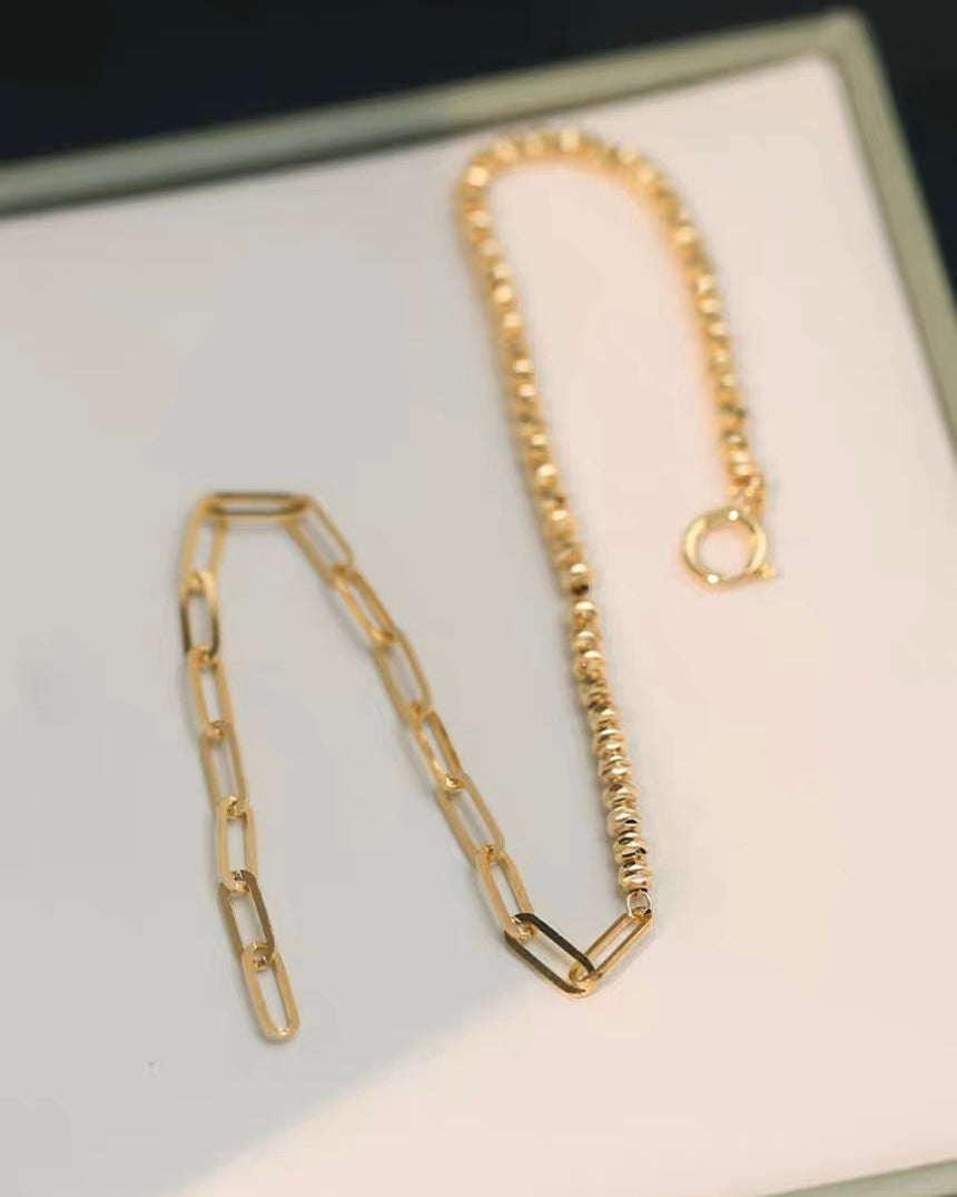 Art Deco Bead Chain Bracelet/18K Solid Gold adjustable bracelet/real gold bracelet/gold Bead and Chain Link Bracelet/gift for her