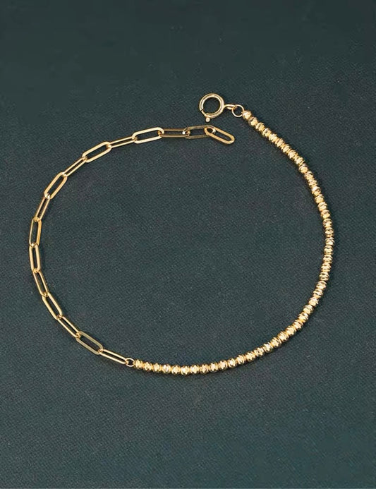 Art Deco Bead Chain Bracelet/18K Solid Gold adjustable bracelet/real gold bracelet/gold Bead and Chain Link Bracelet/gift for her