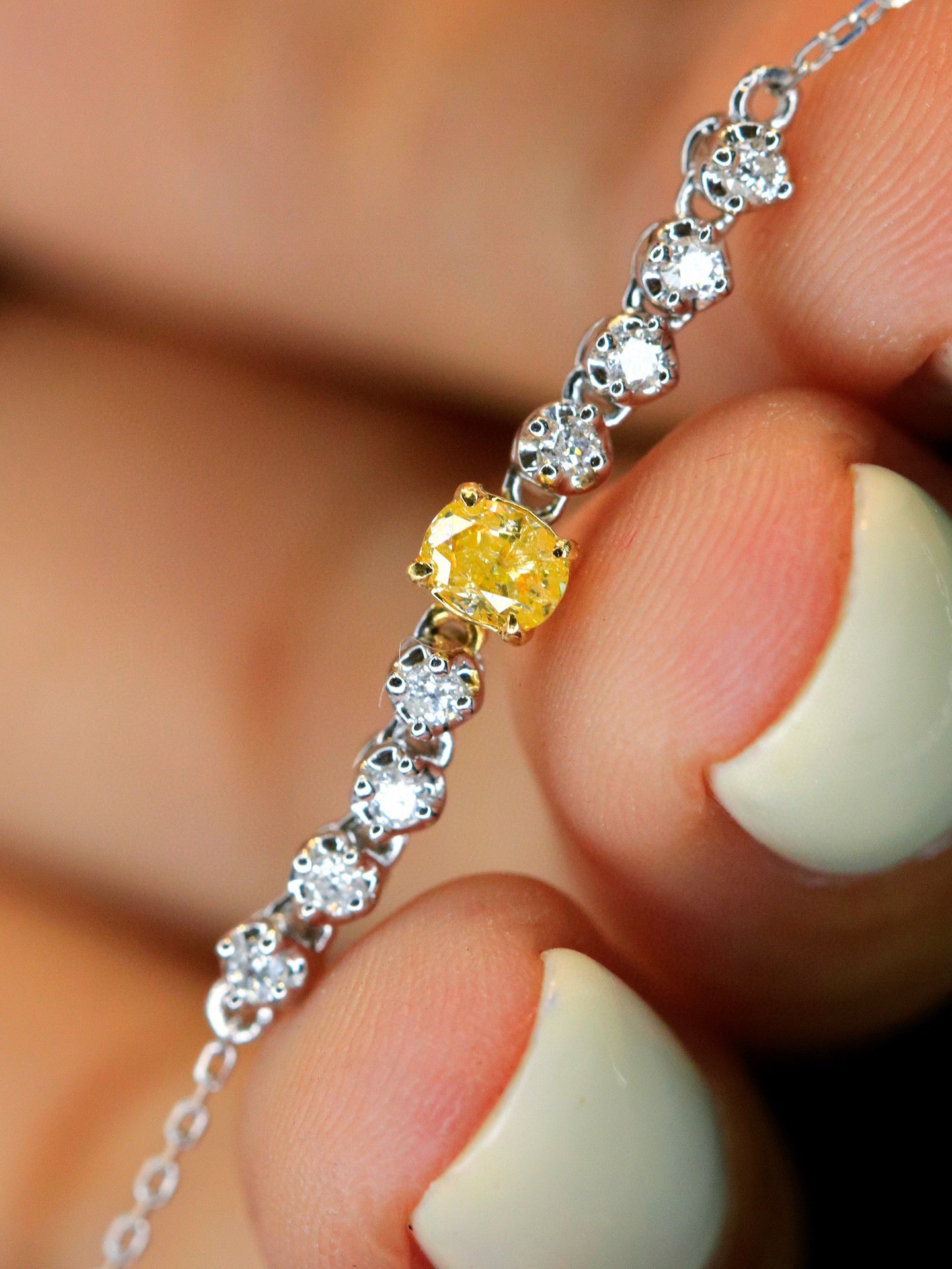 Vintage 18K Solid Gold Yellow Diamond Bracelet, Wedding Bracelet , gift for her