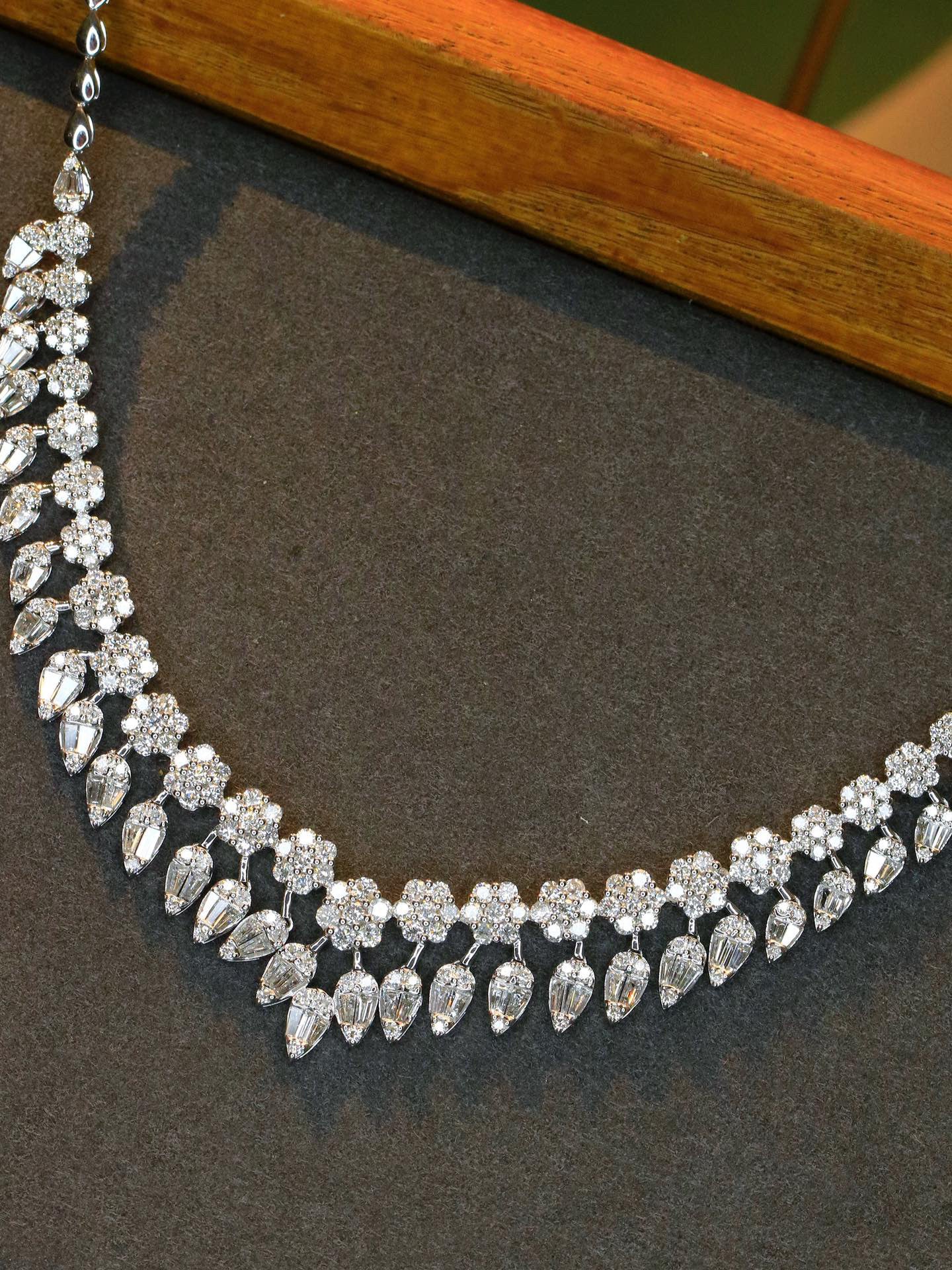 Fancy 18K Solid Gold Full Diamond Necklace, Wedding Necklace