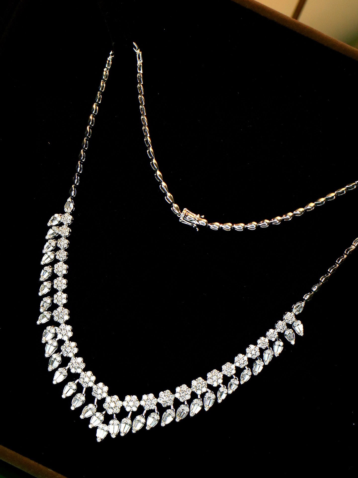 Fancy 18K Solid Gold Full Diamond Necklace, Wedding Necklace