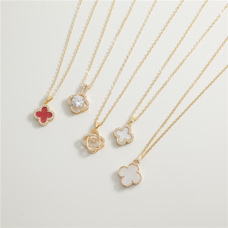 Clover necklace, 18K gold Clover pendant necklace, four leaf flower charm necklace