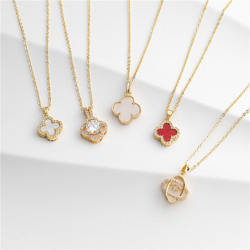 Clover necklace, 18K gold Clover pendant necklace, four leaf flower charm necklace