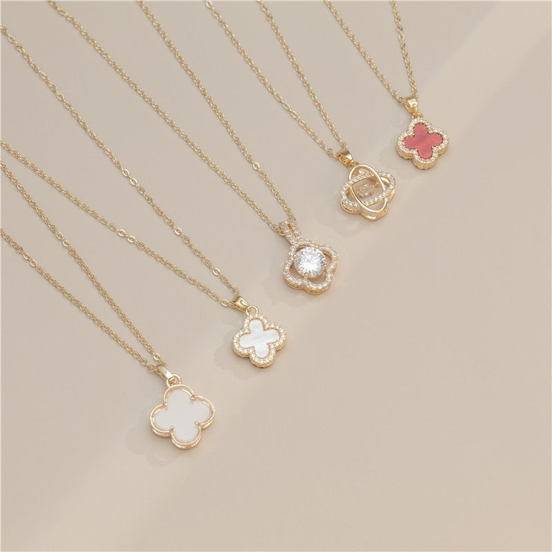 Clover necklace, 18K gold Clover pendant necklace, four leaf flower charm necklace