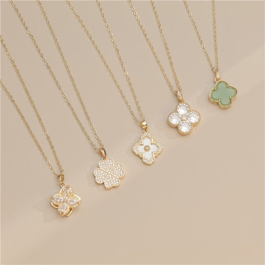 Clover necklace, 18K gold Clover pendant necklace, four leaf flower charm necklace