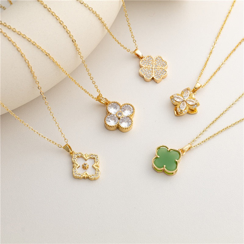 Clover necklace, 18K gold Clover pendant necklace, four leaf flower charm necklace