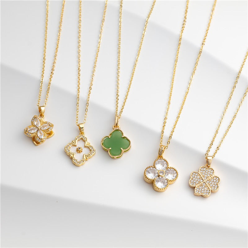 Clover necklace, 18K gold Clover pendant necklace, four leaf flower charm necklace