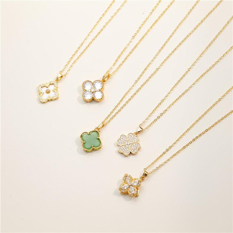 Clover necklace, 18K gold Clover pendant necklace, four leaf flower charm necklace