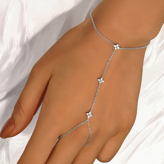 18K Gold plated Sterling Silver Zircon Hand Chain Dainty Adjustable Finger Bracelet Valentine's Day gifts