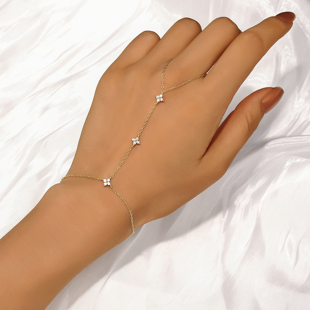 18K Gold plated Sterling Silver Zircon Hand Chain Dainty Adjustable Finger Bracelet Valentine's Day gifts