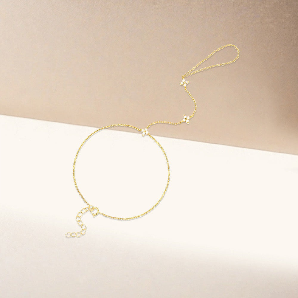 18K Gold plated Sterling Silver Zircon Hand Chain Dainty Adjustable Finger Bracelet Valentine's Day gifts