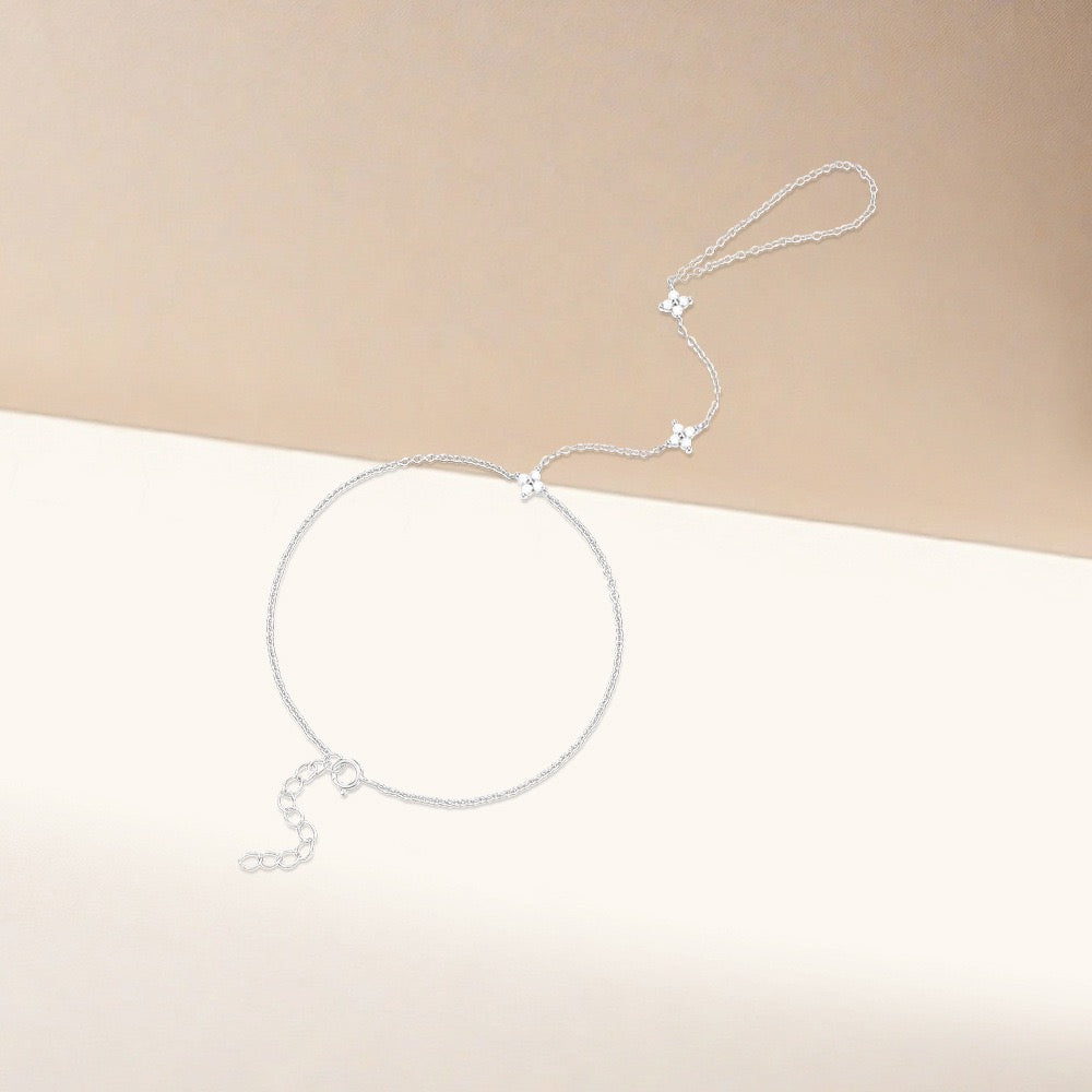 18K Gold plated Sterling Silver Zircon Hand Chain Dainty Adjustable Finger Bracelet Valentine's Day gifts