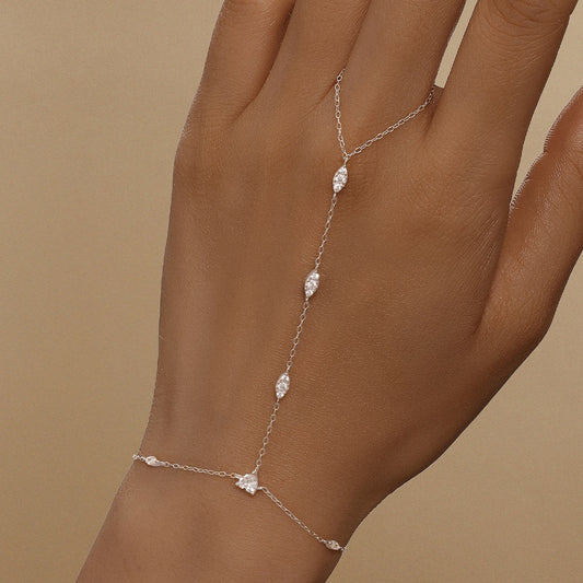 18K Gold plated Sterling Silver Zircon Hand Chain Dainty Adjustable Finger Bracelet Valentine's Day gifts