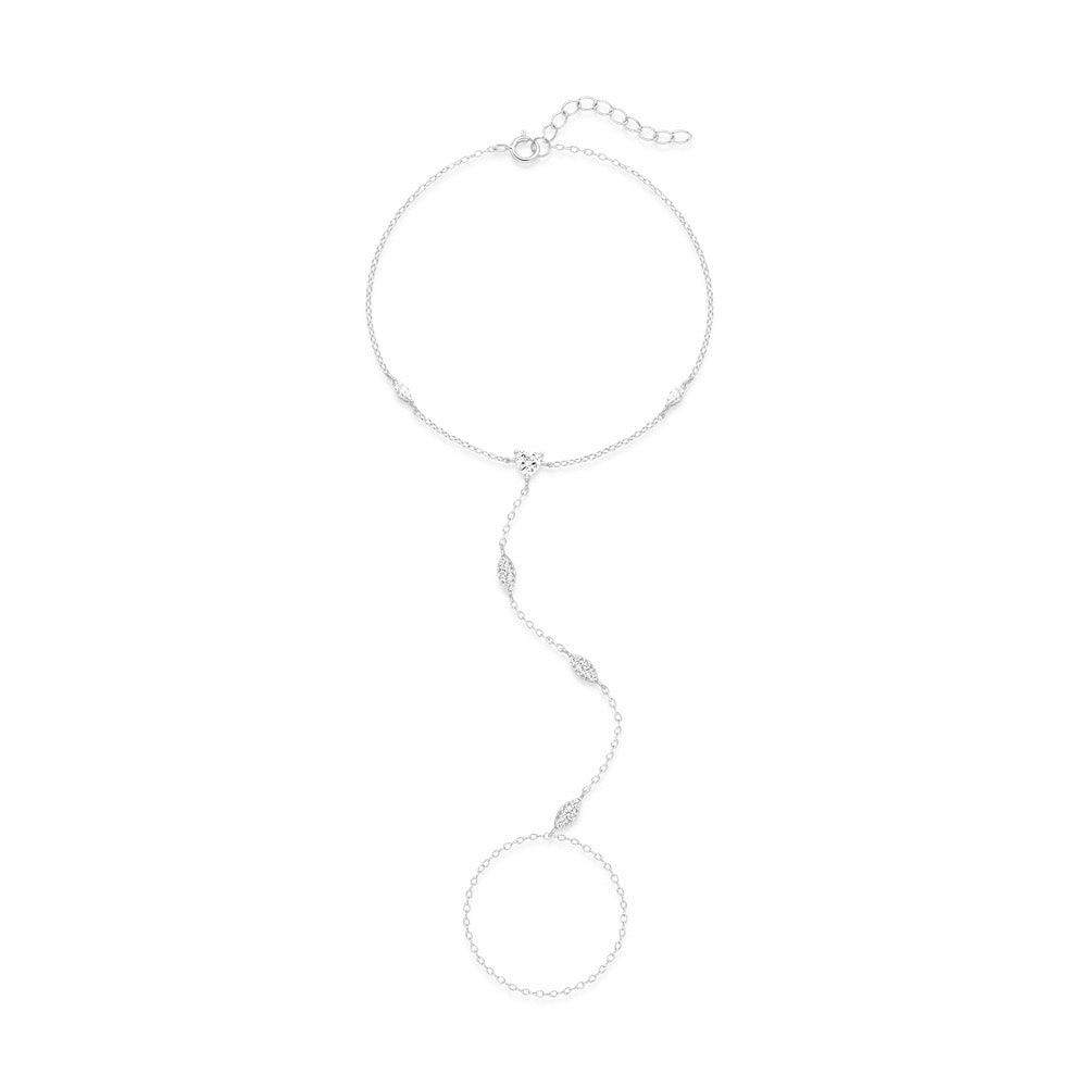 18K Gold plated Sterling Silver Zircon Hand Chain Dainty Adjustable Finger Bracelet Valentine's Day gifts