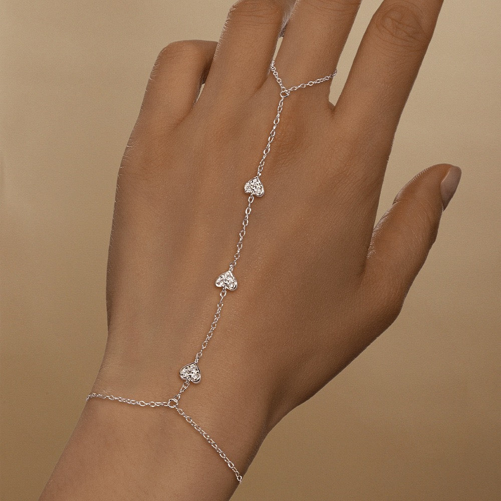 18K Gold plated Sterling Silver Zircon Hand Chain Dainty Adjustable Finger Bracelet Valentine's Day gifts