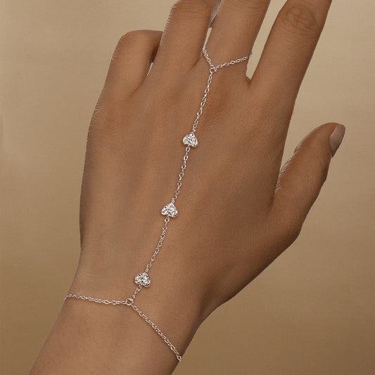 18K Gold plated Sterling Silver Zircon Hand Chain Dainty Adjustable Finger Bracelet Valentine's Day gifts