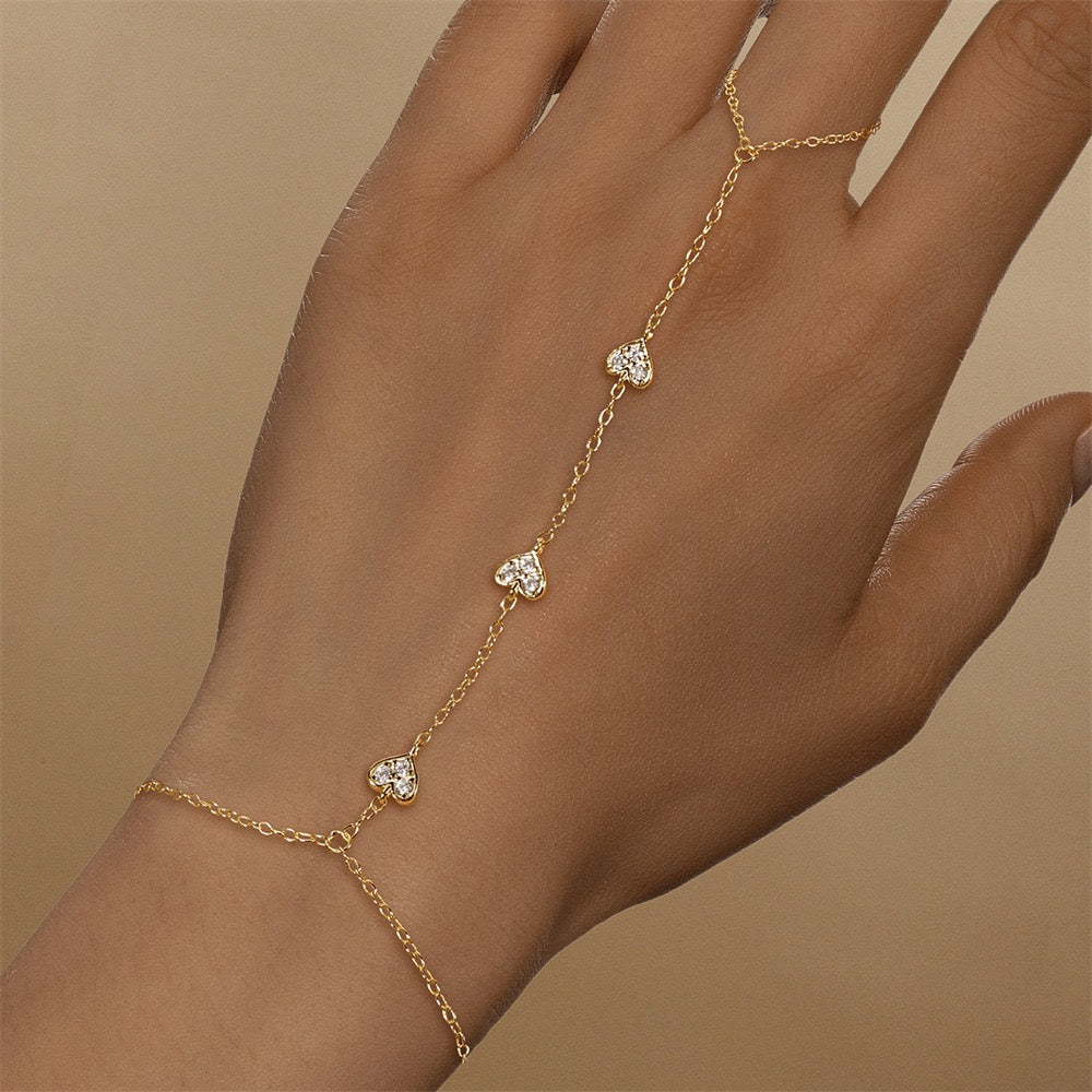 18K Gold plated Sterling Silver Zircon Hand Chain Dainty Adjustable Finger Bracelet Valentine's Day gifts