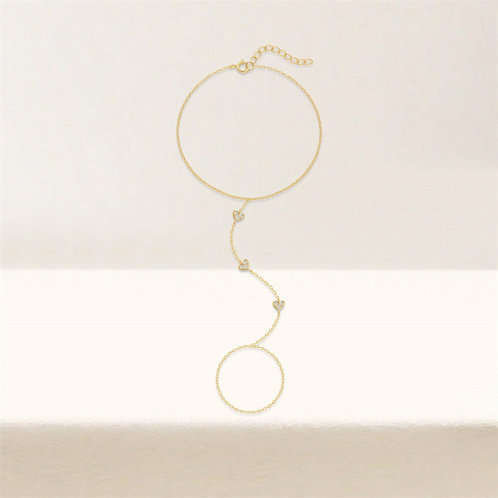 18K Gold plated Sterling Silver Zircon Hand Chain Dainty Adjustable Finger Bracelet Valentine's Day gifts