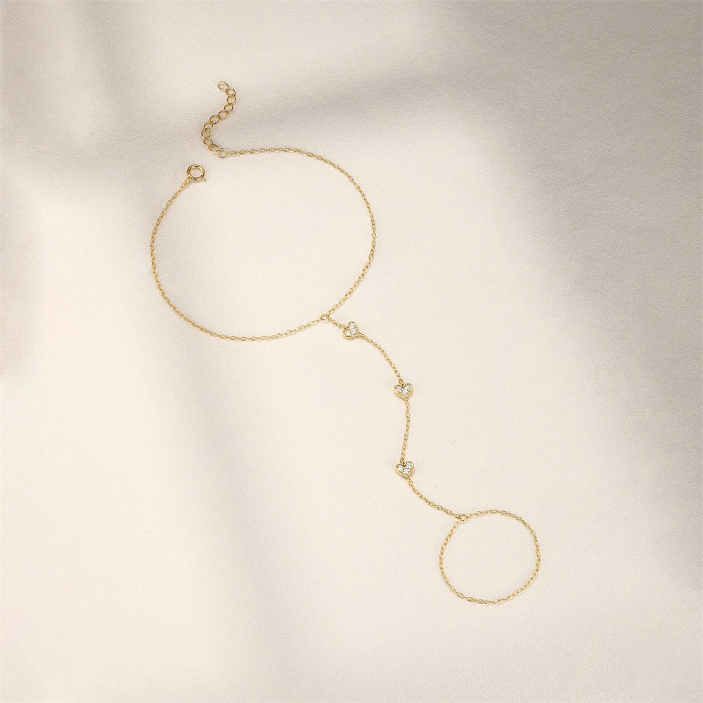 18K Gold plated Sterling Silver Zircon Hand Chain Dainty Adjustable Finger Bracelet Valentine's Day gifts