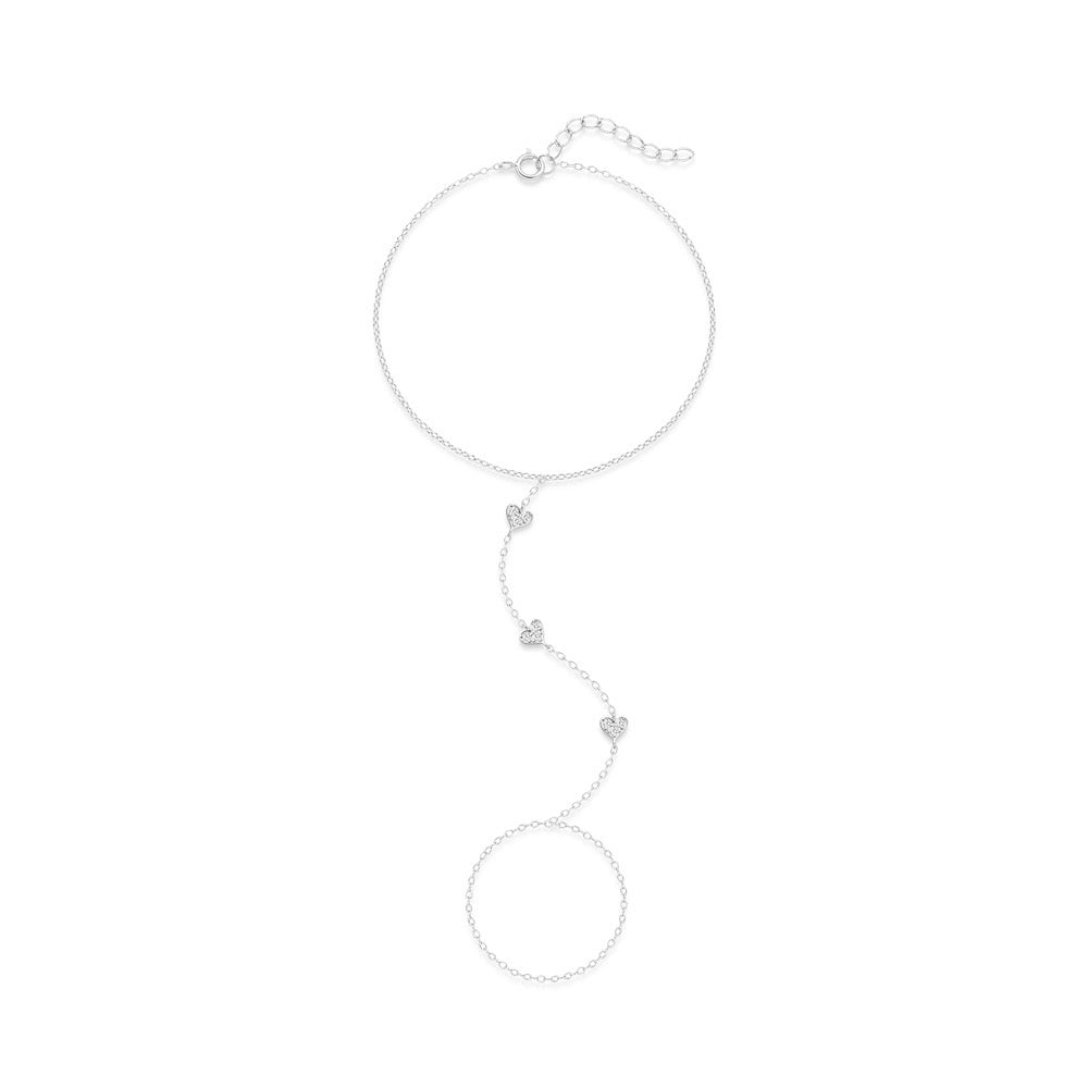 18K Gold plated Sterling Silver Zircon Hand Chain Dainty Adjustable Finger Bracelet Valentine's Day gifts