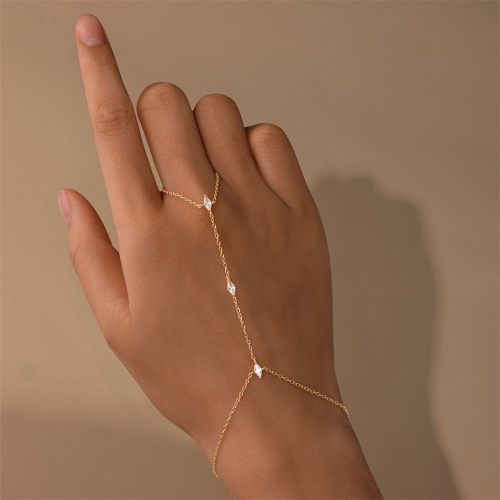 18K Gold plated Sterling Silver charm Zircon Hand Chain Dainty Adjustable Finger Bracelet Valentine's Day gifts