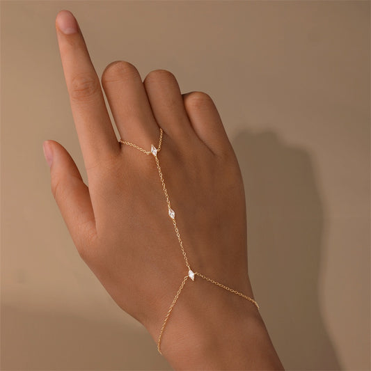 18K Gold plated Sterling Silver charm Zircon Hand Chain Dainty Adjustable Finger Bracelet Valentine's Day gifts