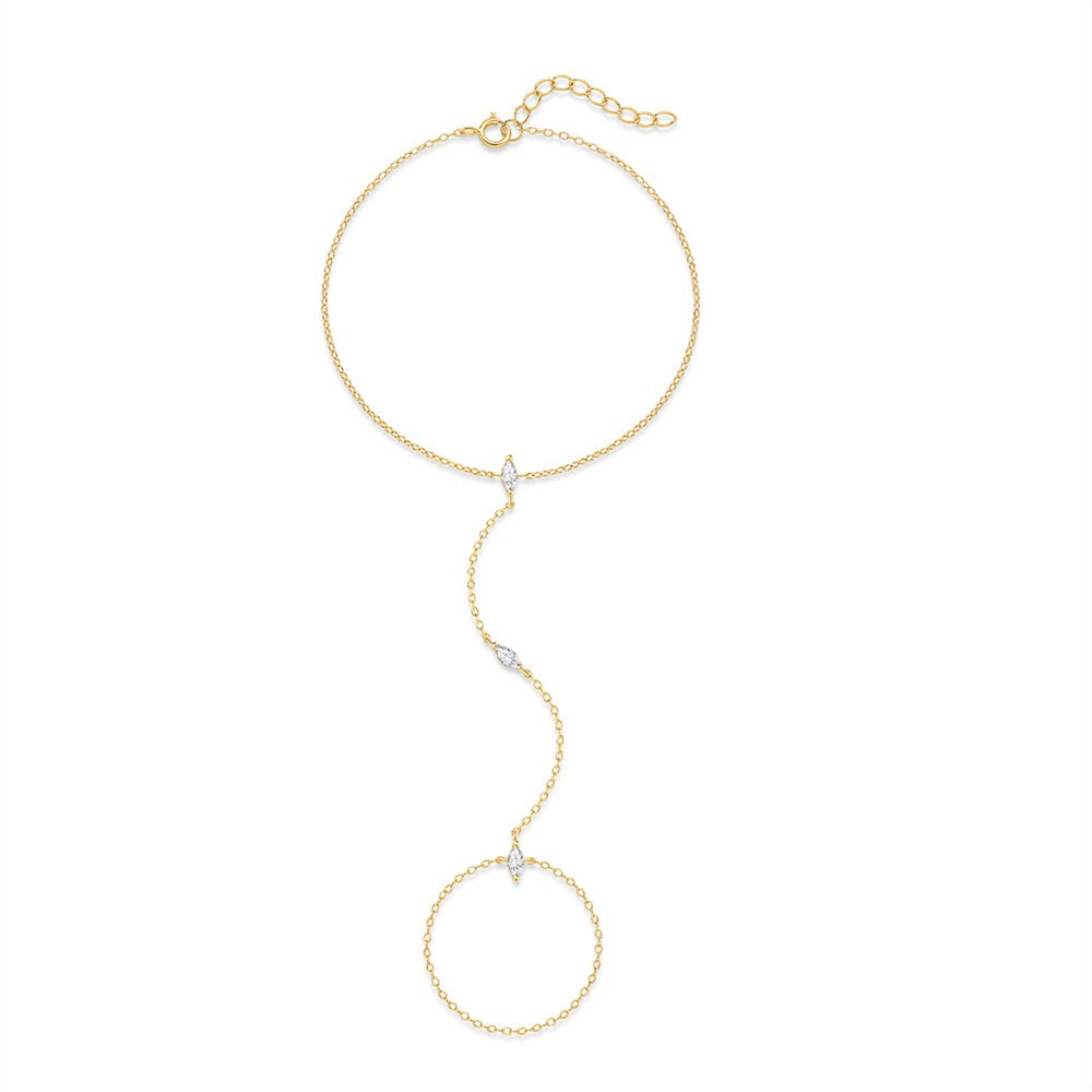 18K Gold plated Sterling Silver charm Zircon Hand Chain Dainty Adjustable Finger Bracelet Valentine's Day gifts