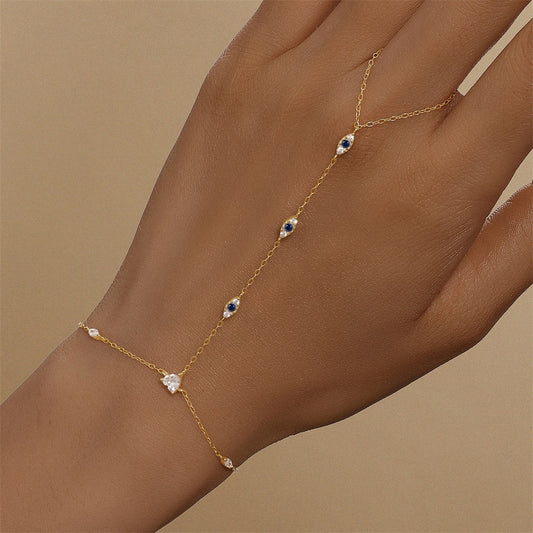 18K Gold plated Sterling Silver evil eyes charm Zircon Hand Chain Dainty Adjustable Finger Bracelet Valentine's Day gifts
