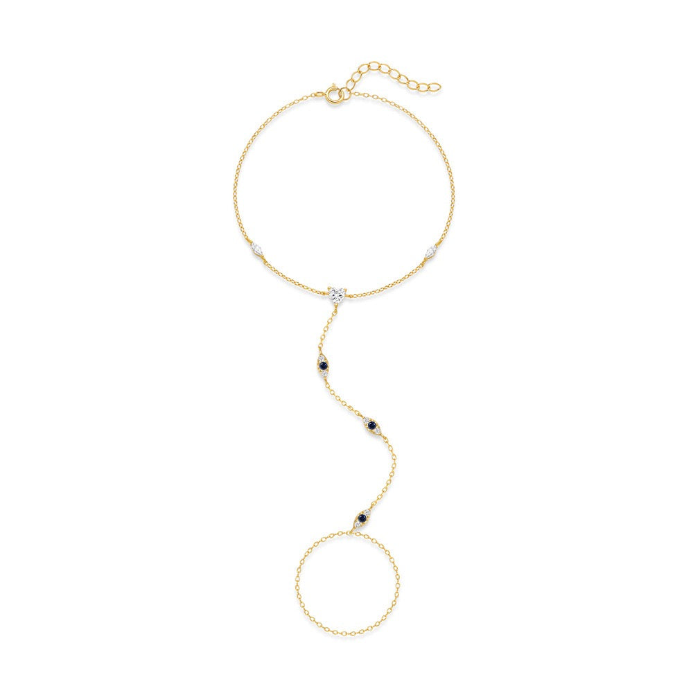 18K Gold plated Sterling Silver evil eyes charm Zircon Hand Chain Dainty Adjustable Finger Bracelet Valentine's Day gifts