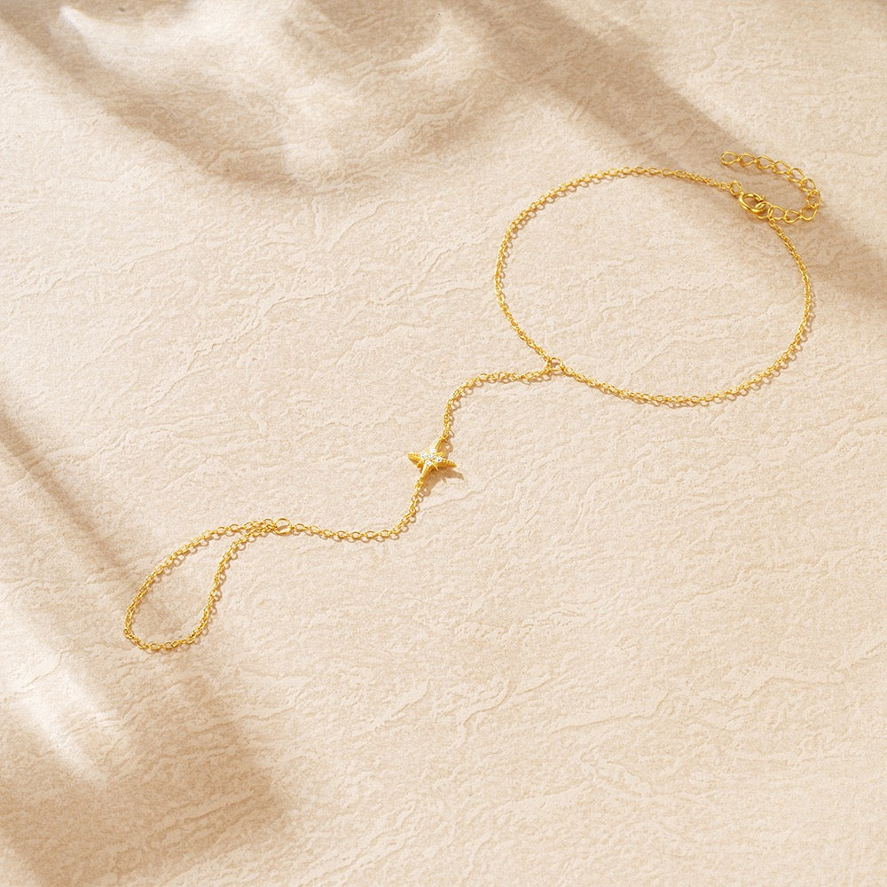 18K Gold plated Sterling Silver Star charm Zircon Hand Chain Dainty Adjustable Finger Bracelet, gift for girlfriend